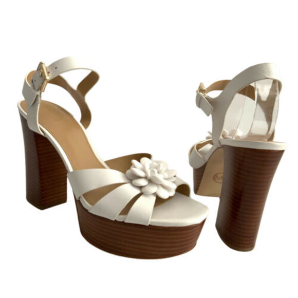 New Michael Michael Kors Leather Open-toe Pumps White Ankle Wrap 9 - Picture 3 of 12